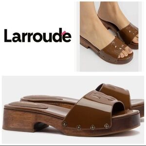 Larroude Brown Patent Leather Slide Mules